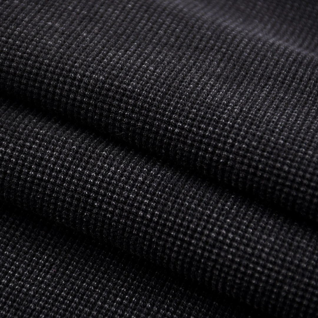 Washed waffle long-sleeve tee · WYYL-06 · Black · Base garment photograph