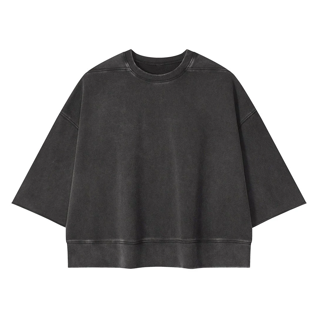 Washed panelled cropped tee · WYYL-07 · Black · Front · Base garment photograph