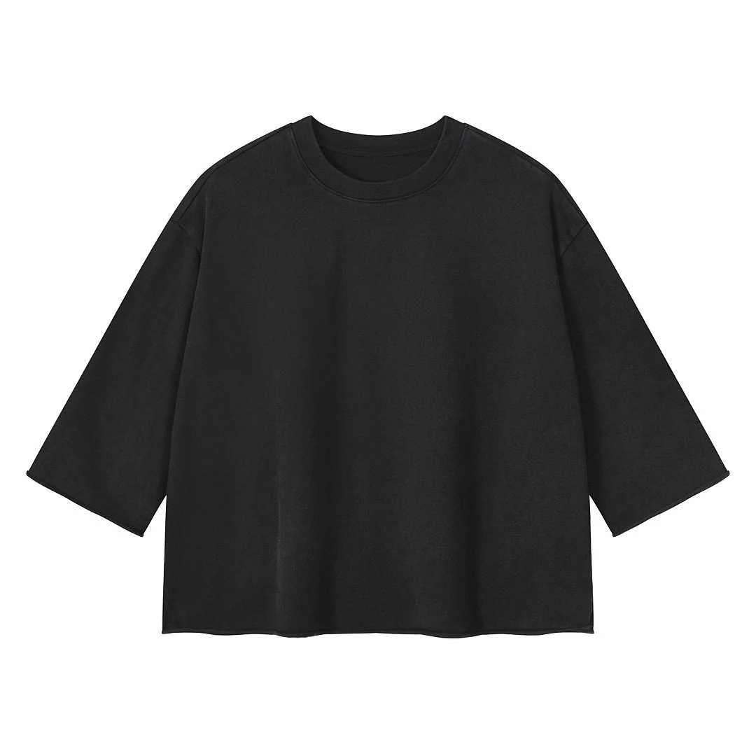 Raw-edge relaxed tee · WYYL-08 · Black · Front · Base garment photograph