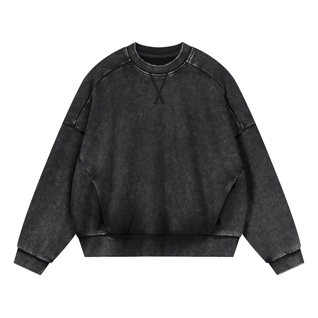 Washed panelled crew-neck sweatshirt · WYYL-09 · Black · Front · Base garment photograph