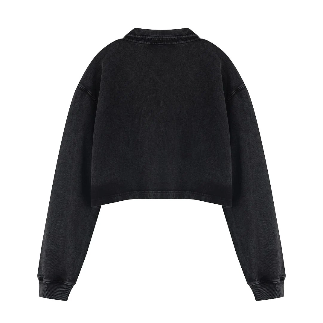 Cropped washed polo pullover · WYYL-2601 · Black · Base garment photograph