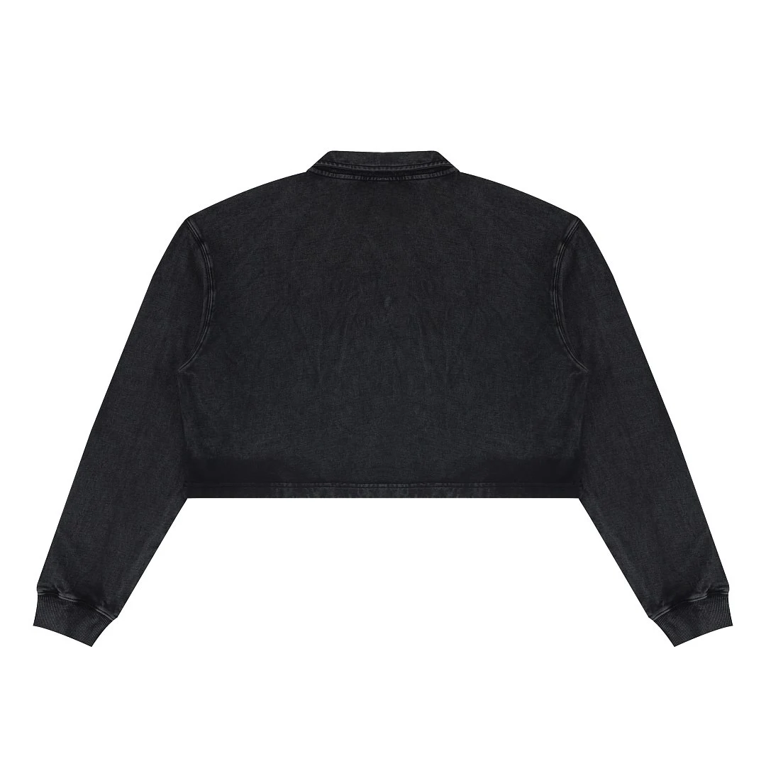 Cropped washed polo pullover · WYYL-2601 · Black · Back · Base garment photograph