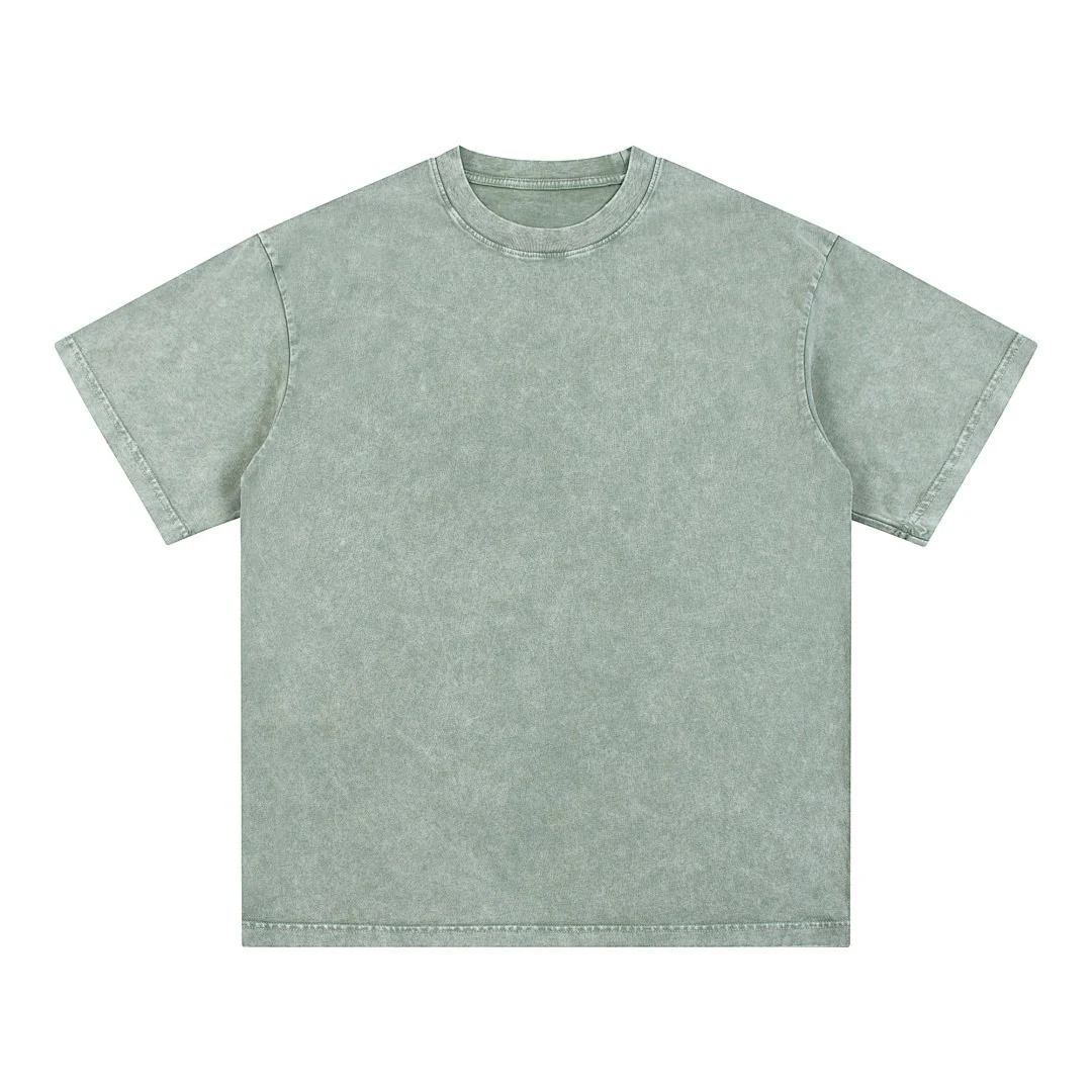 Garment-washed relaxed crew-neck tee · X-10 · Bean green · Front · Base garment photograph
