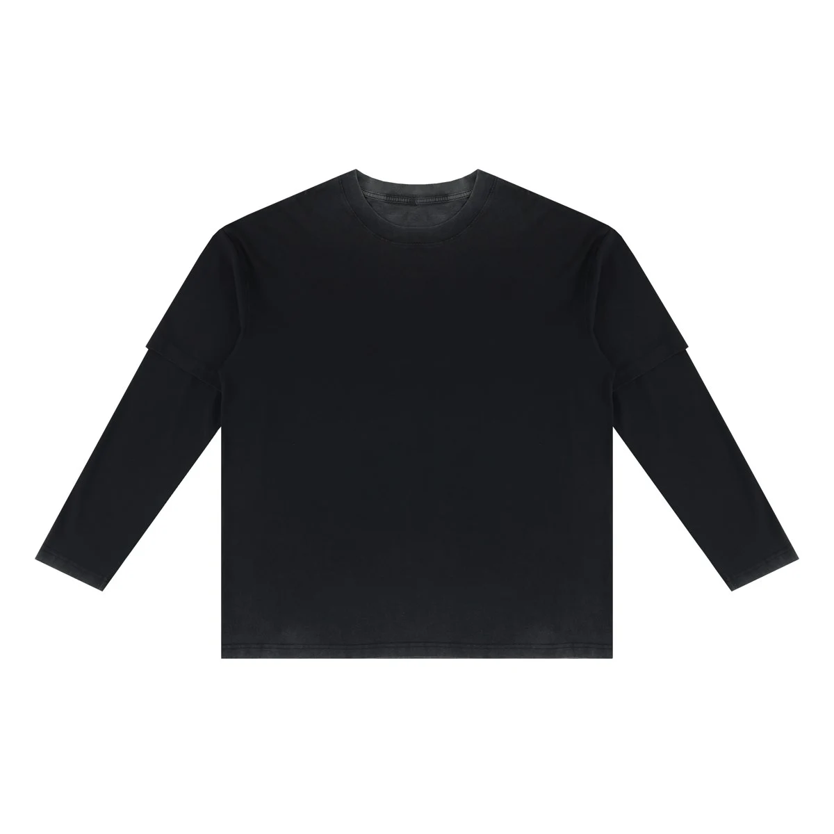 Washed layered sleeve tee · X-2647 · Black · Base garment photograph