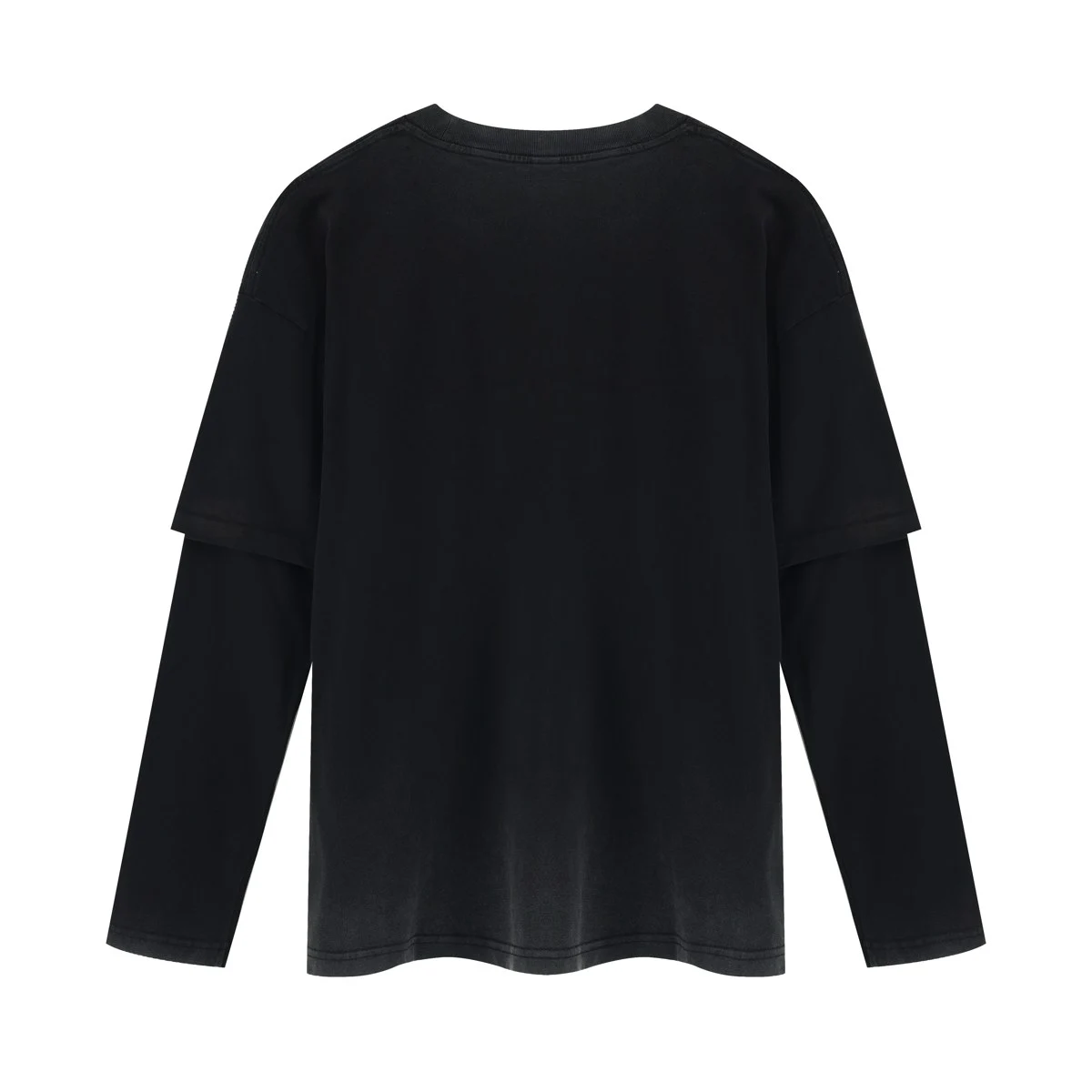 Washed layered sleeve tee · X-2647 · Black · Back · Base garment photograph
