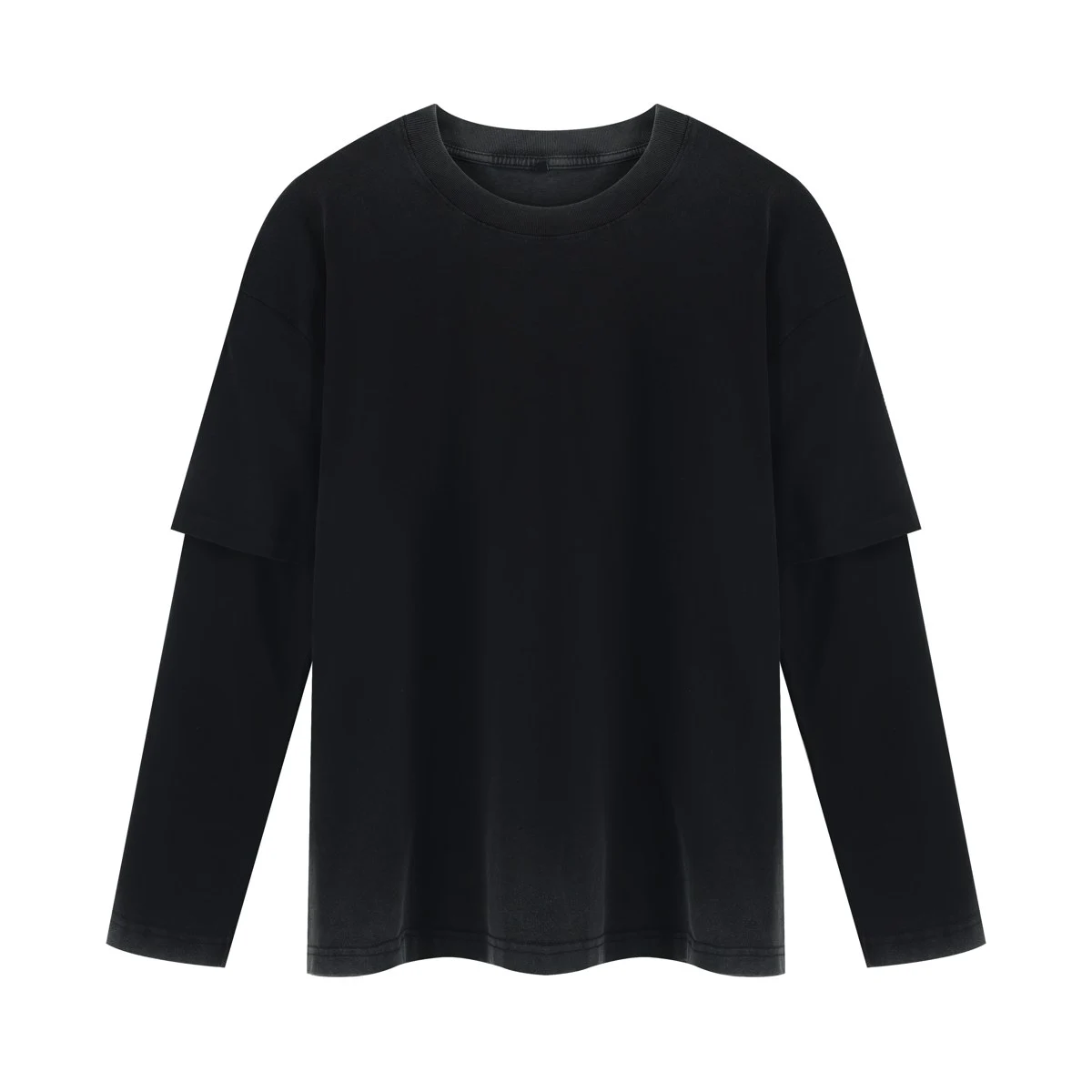 Washed layered sleeve tee · X-2647 · Black · Front · Base garment photograph
