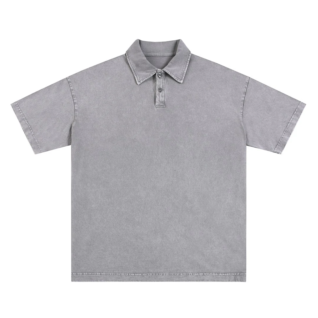 Snow-wash relaxed polo tee · X-30 · Light grey · Front · Base garment photograph