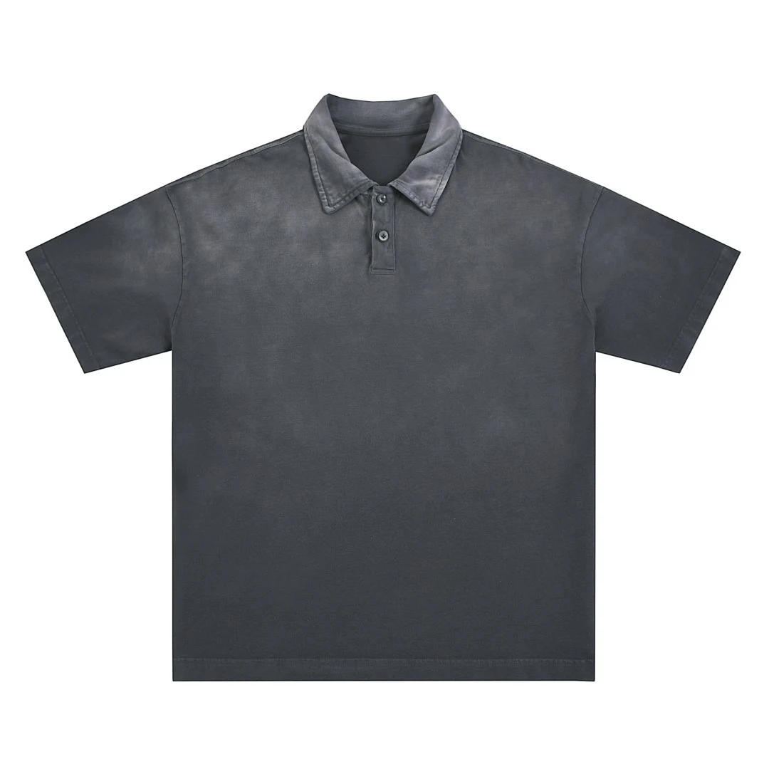 Gradient-wash relaxed polo shirt · X-31 · Dark grey · Front · Base garment photograph
