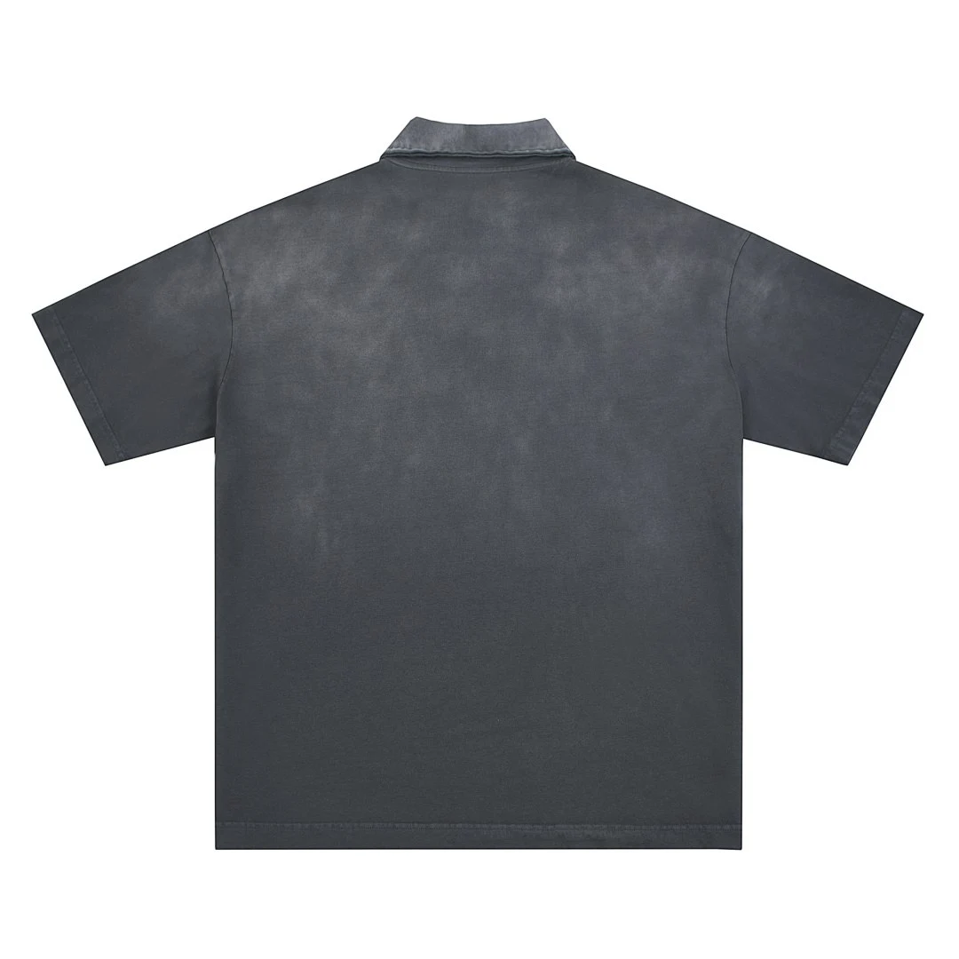 Gradient-wash relaxed polo shirt · X-31 · Dark grey · Back · Base garment photograph