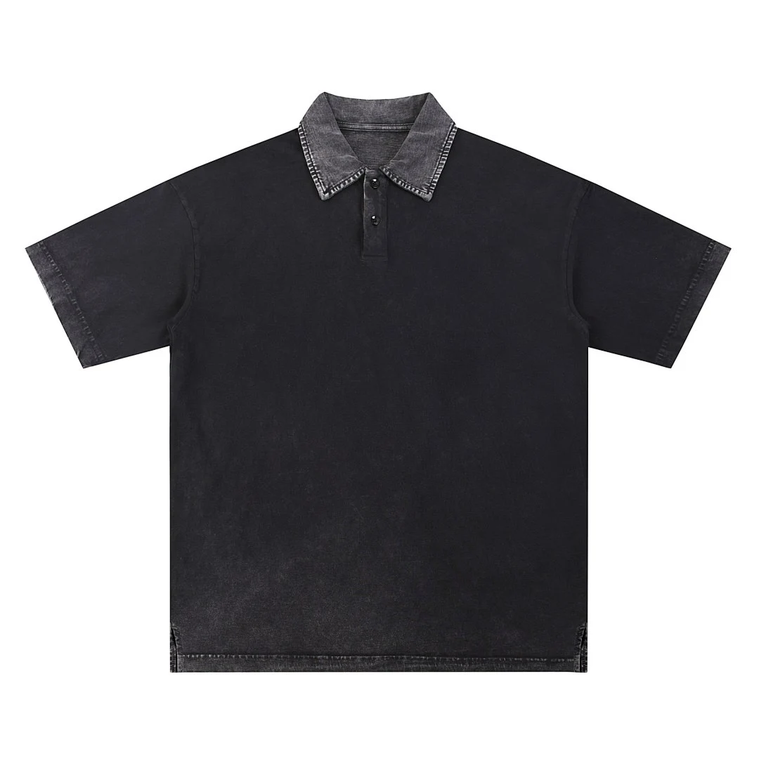 Washed relaxed polo tee · X-32 · Black · Front · Base garment photograph