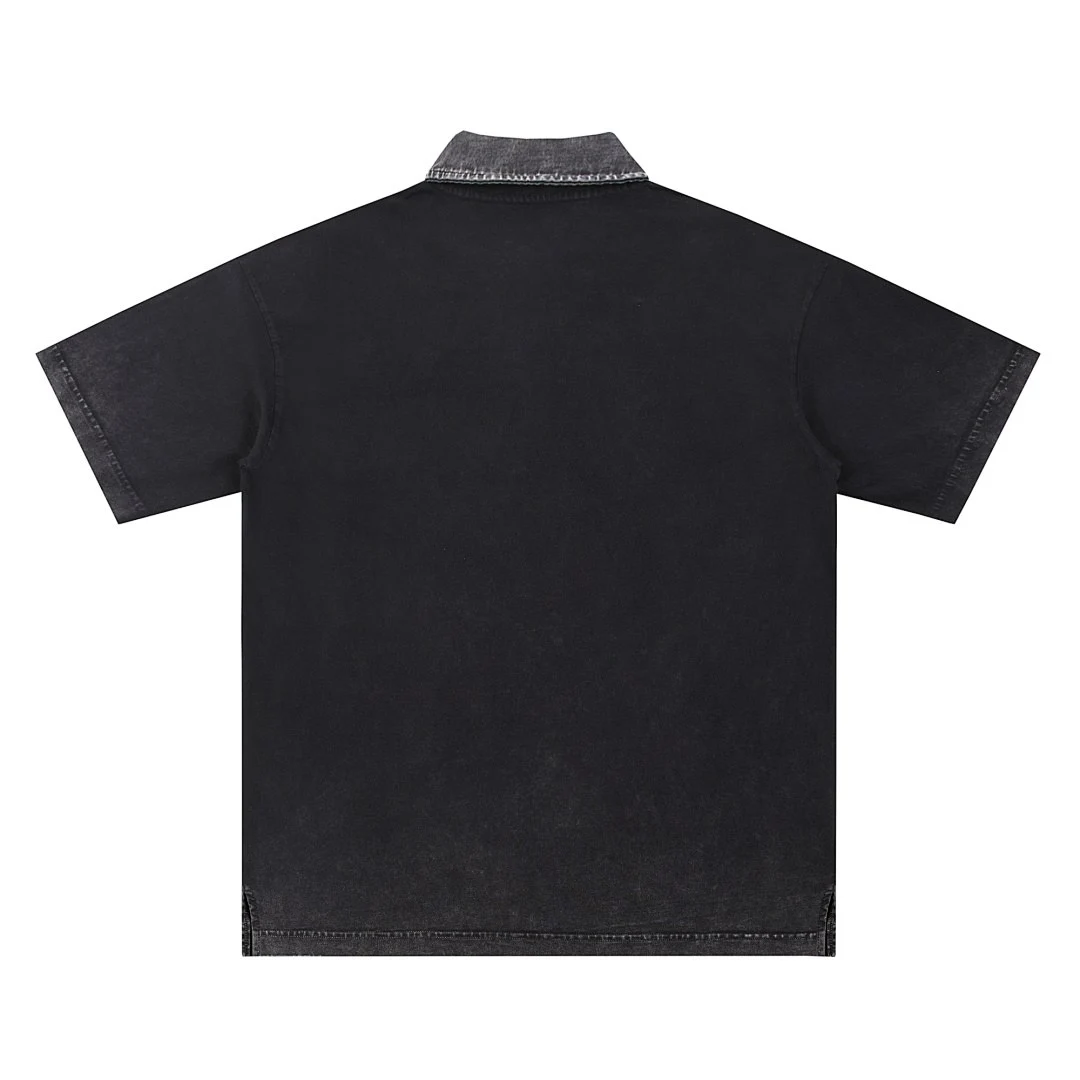 Washed relaxed polo tee · X-32 · Black · Back · Base garment photograph