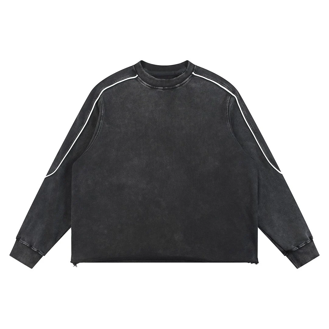 Washed contrast-piping sweatshirt · YW-15 · Black · Front · Base garment photograph