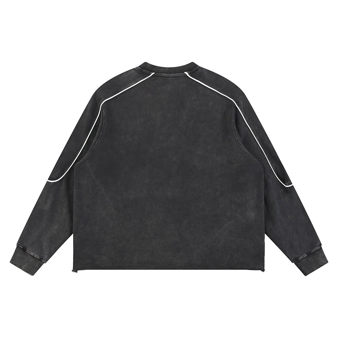 Washed contrast-piping sweatshirt · YW-15 · Black · Back · Base garment photograph