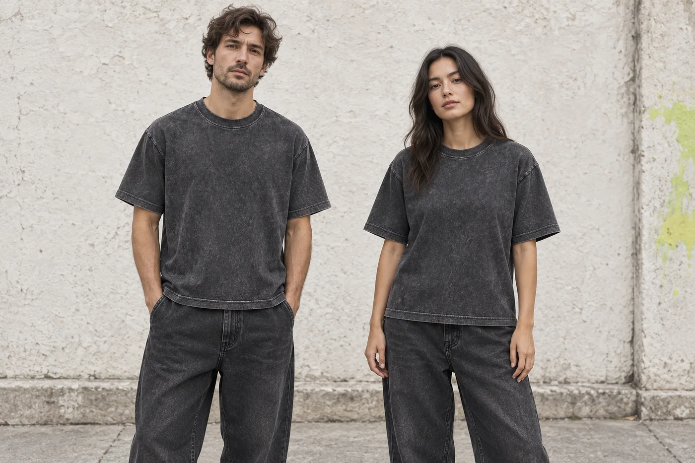 Washed boxy crew-neck tee · Unisex styling