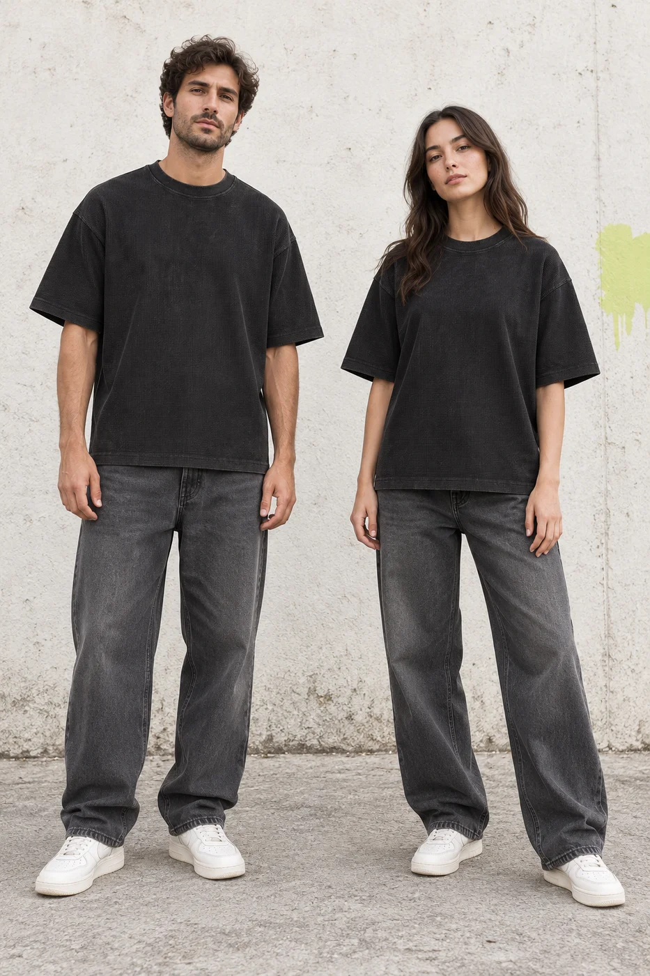 Boxy waffle crew-neck tee · Unisex styling