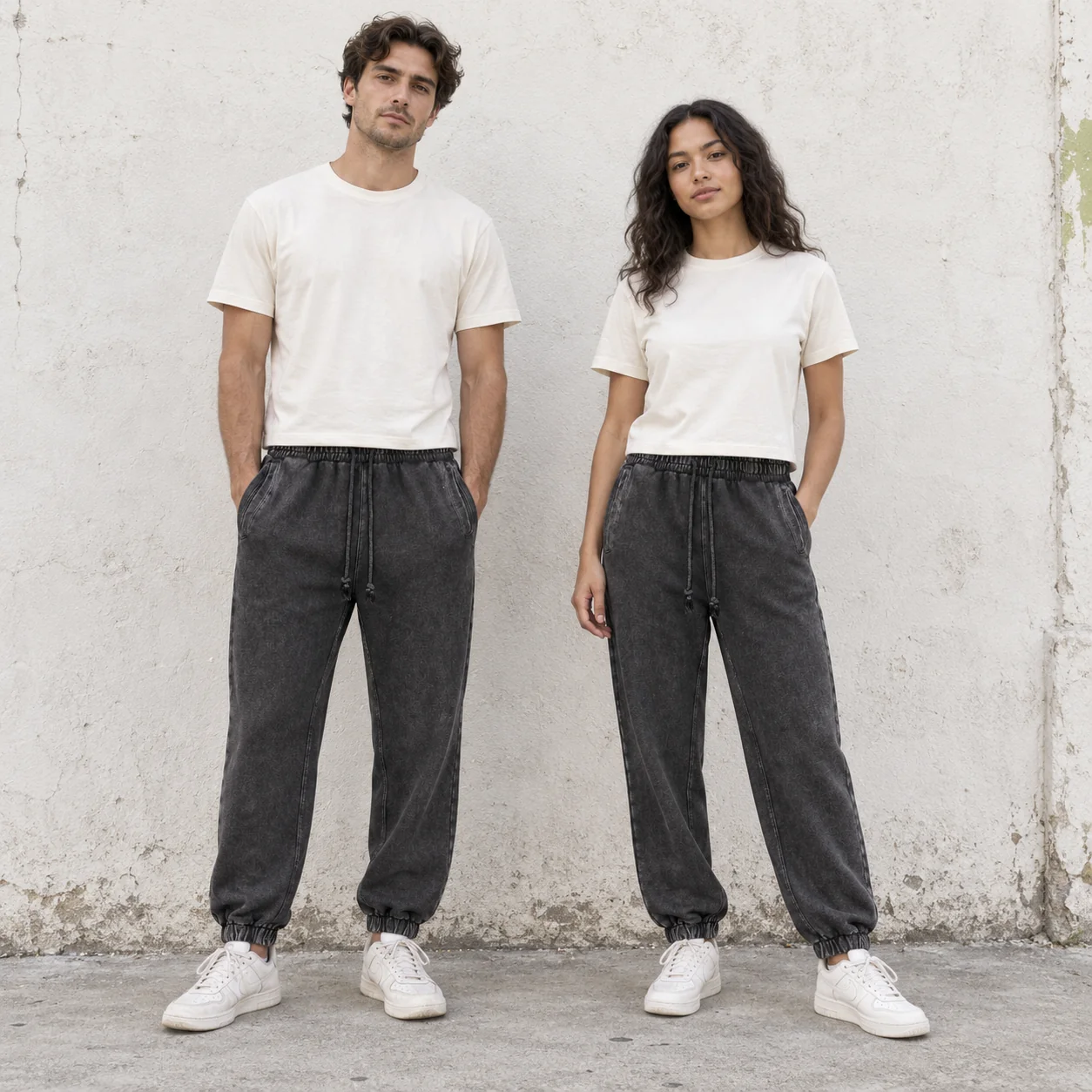 Washed elastic-cuff joggers · Unisex styling