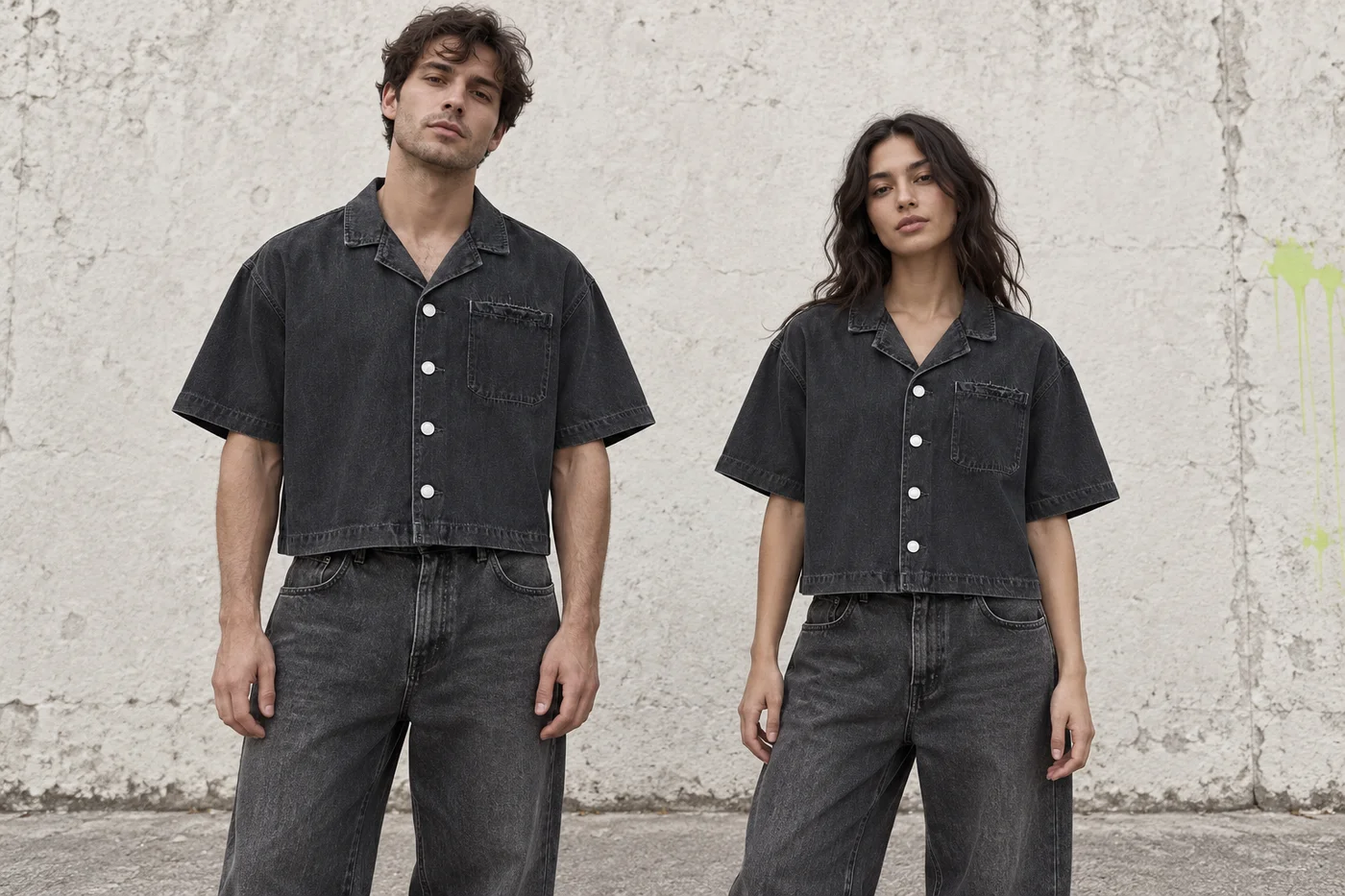 Washed cropped denim shirt · Unisex styling