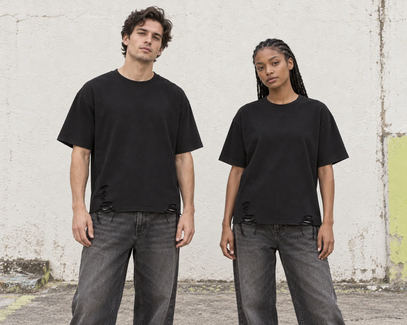 Distressed-hem relaxed tee · Unisex styling