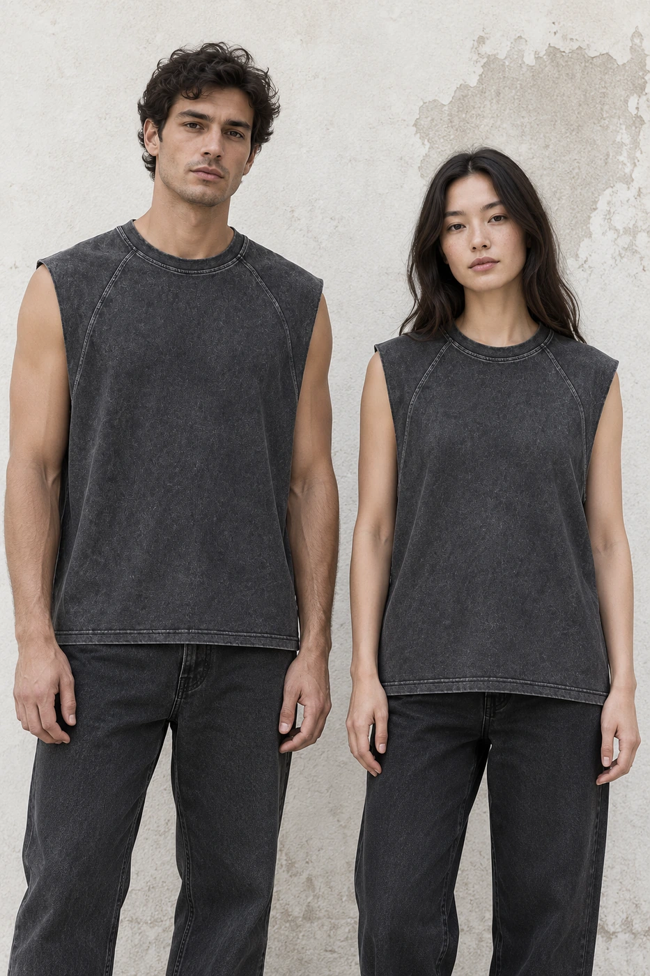Washed relaxed sleeveless tee · Unisex styling