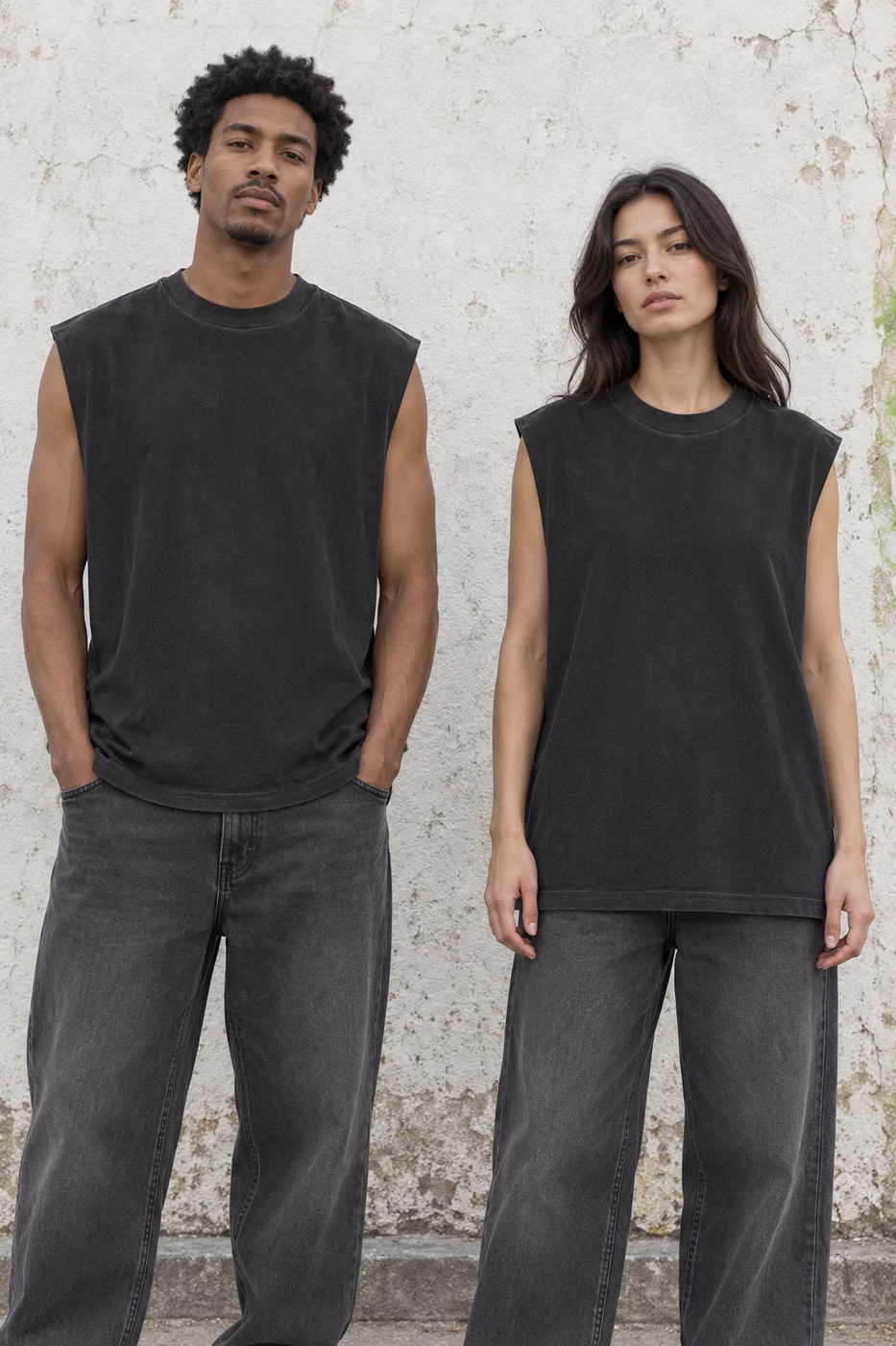 Washed relaxed sleeveless top · Unisex styling