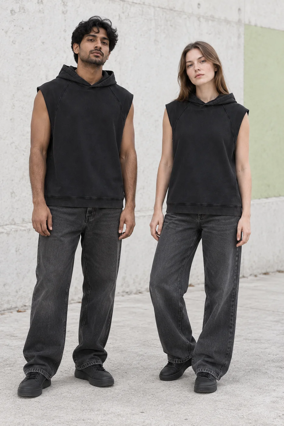 Snow-wash hooded vest · Unisex styling