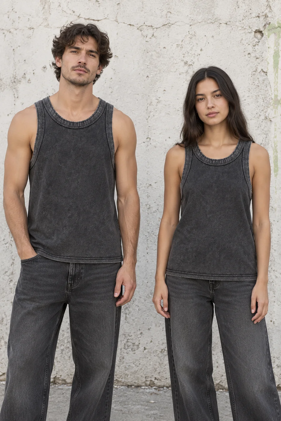 Cropped washed sleeveless top · Unisex styling