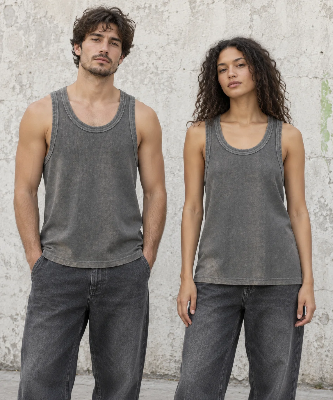 Washed rib-texture tank · Unisex styling