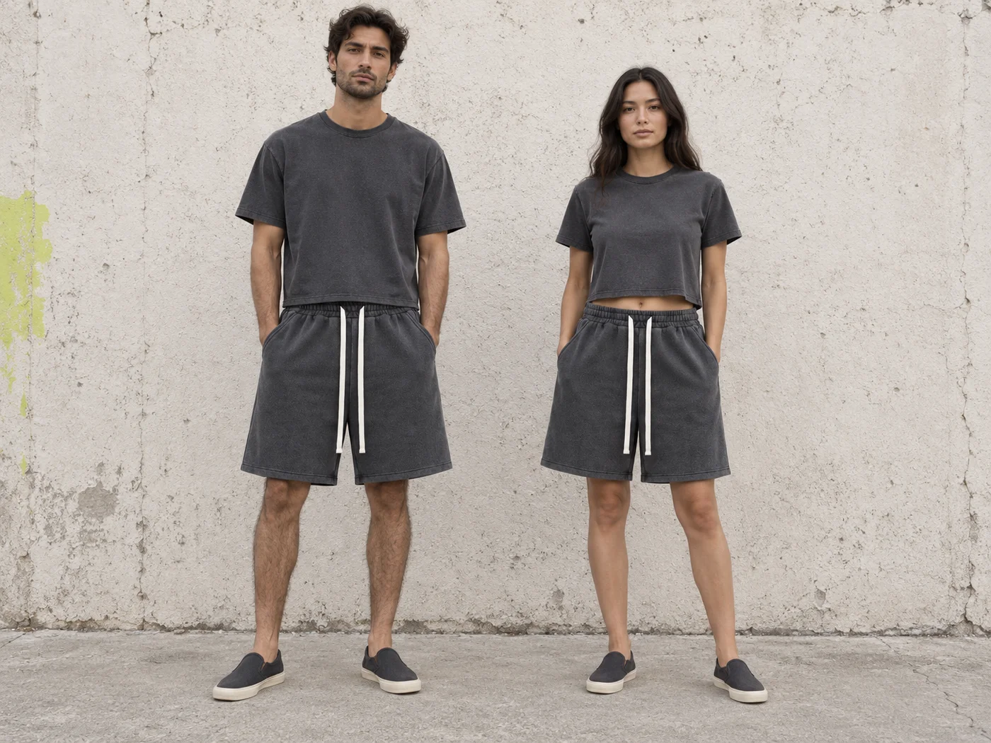 Faded drawstring shorts · Unisex styling