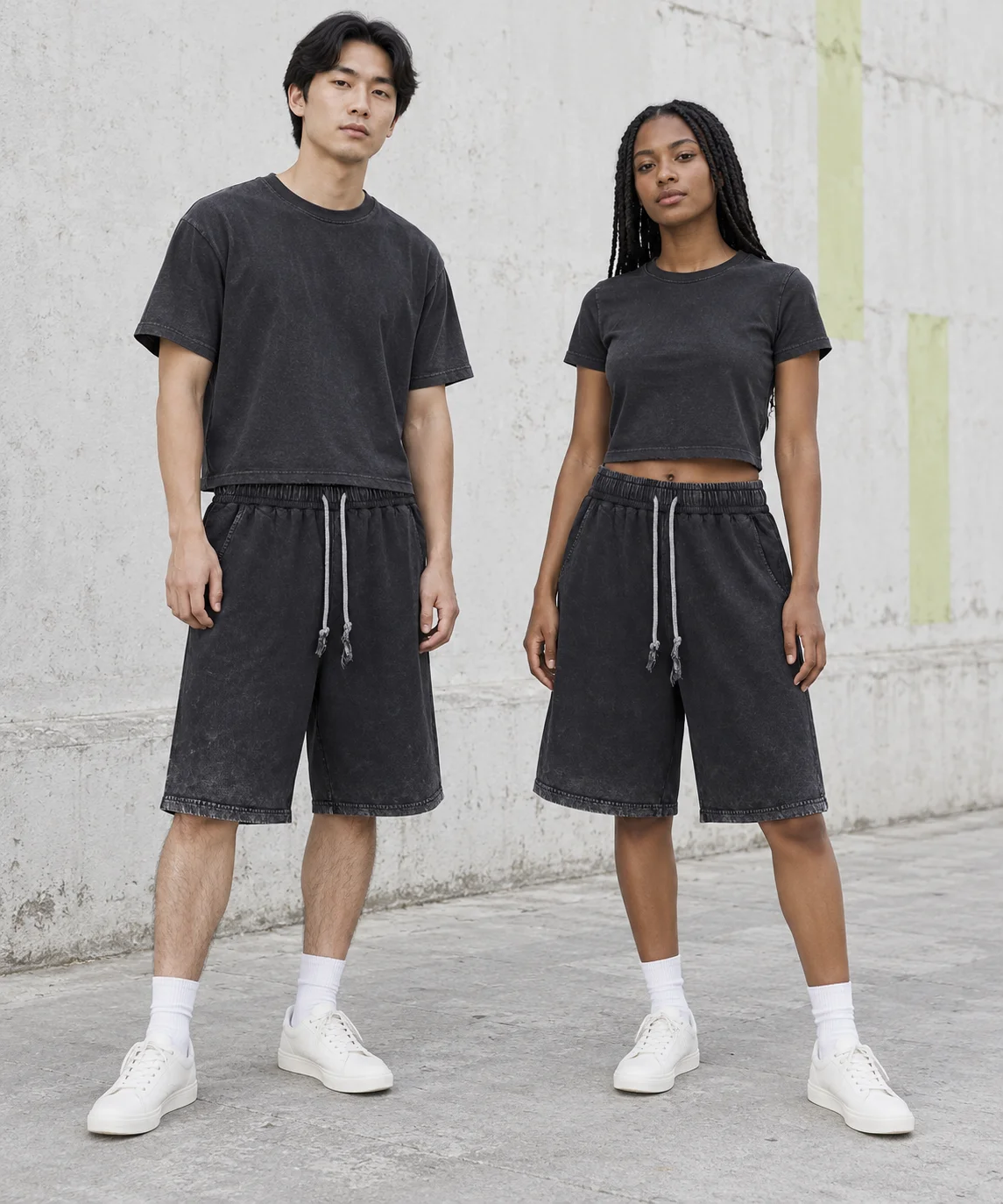 Faded drawstring shorts · Unisex styling