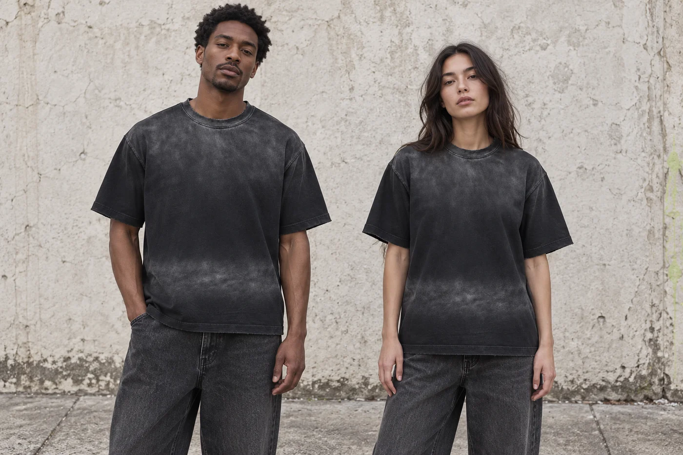 Gradient-wash relaxed crew-neck tee · Unisex styling