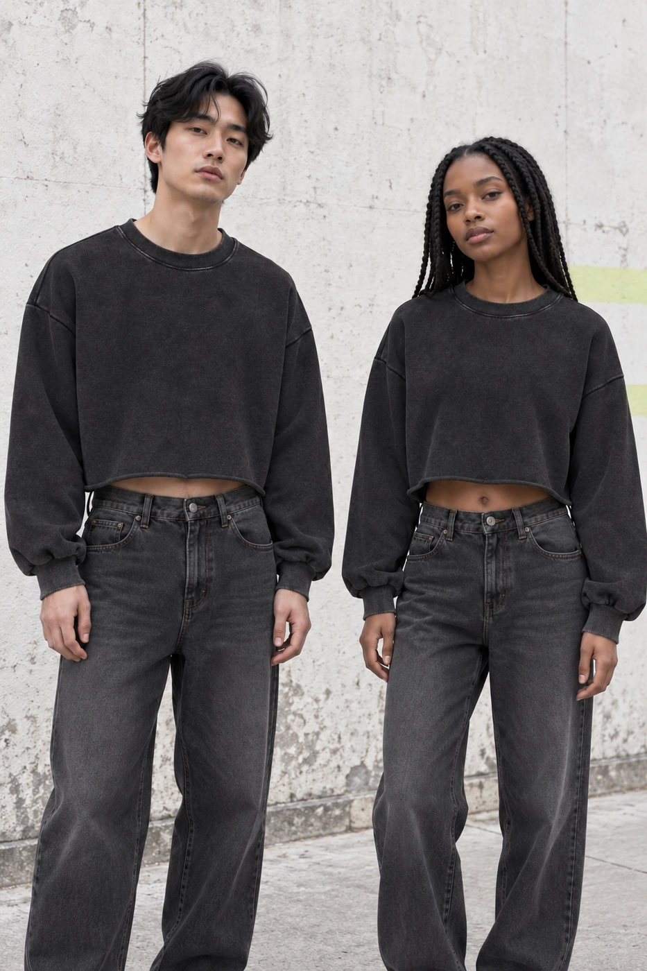 Distressed cropped sweatshirt · Unisex styling