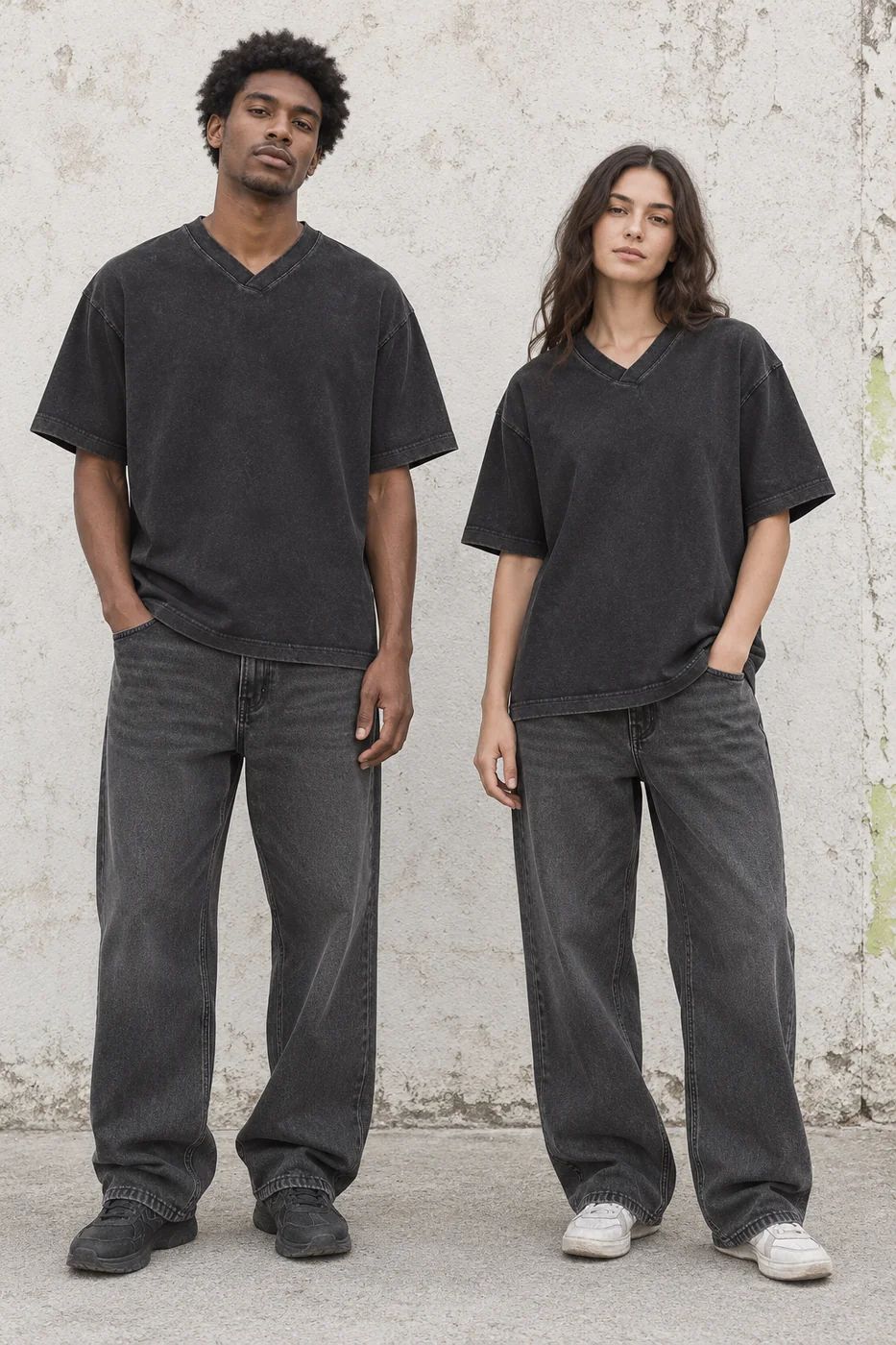 Washed relaxed V-neck tee · Unisex styling