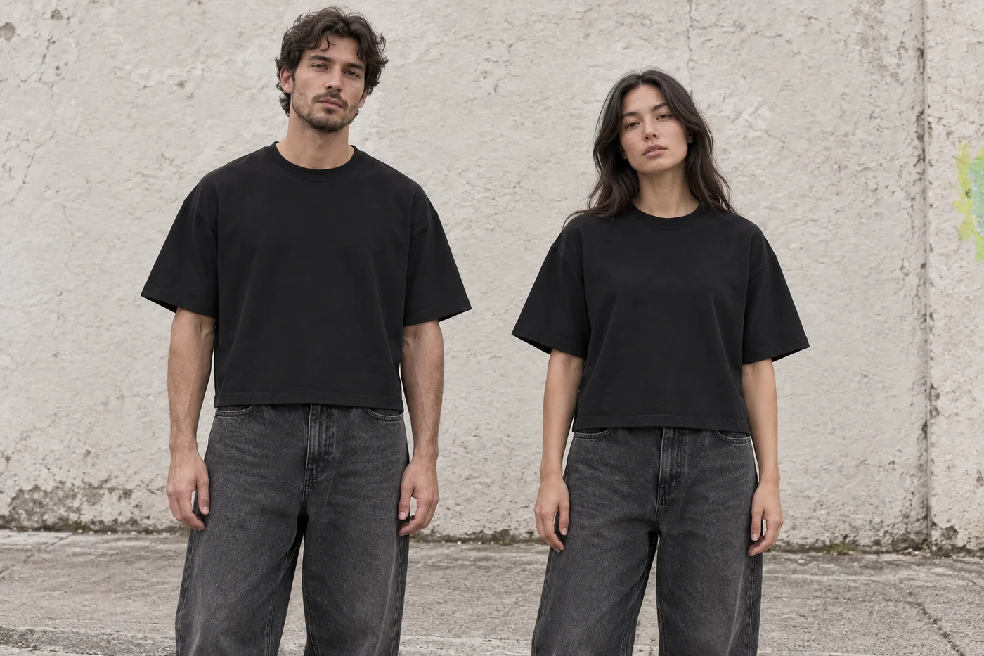 Panel-seam cropped crew-neck tee · Unisex styling