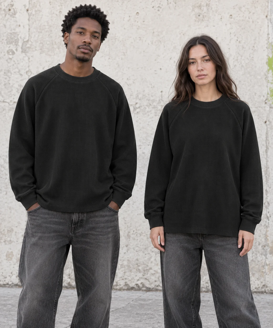 Washed waffle raglan long-sleeve tee · Unisex styling