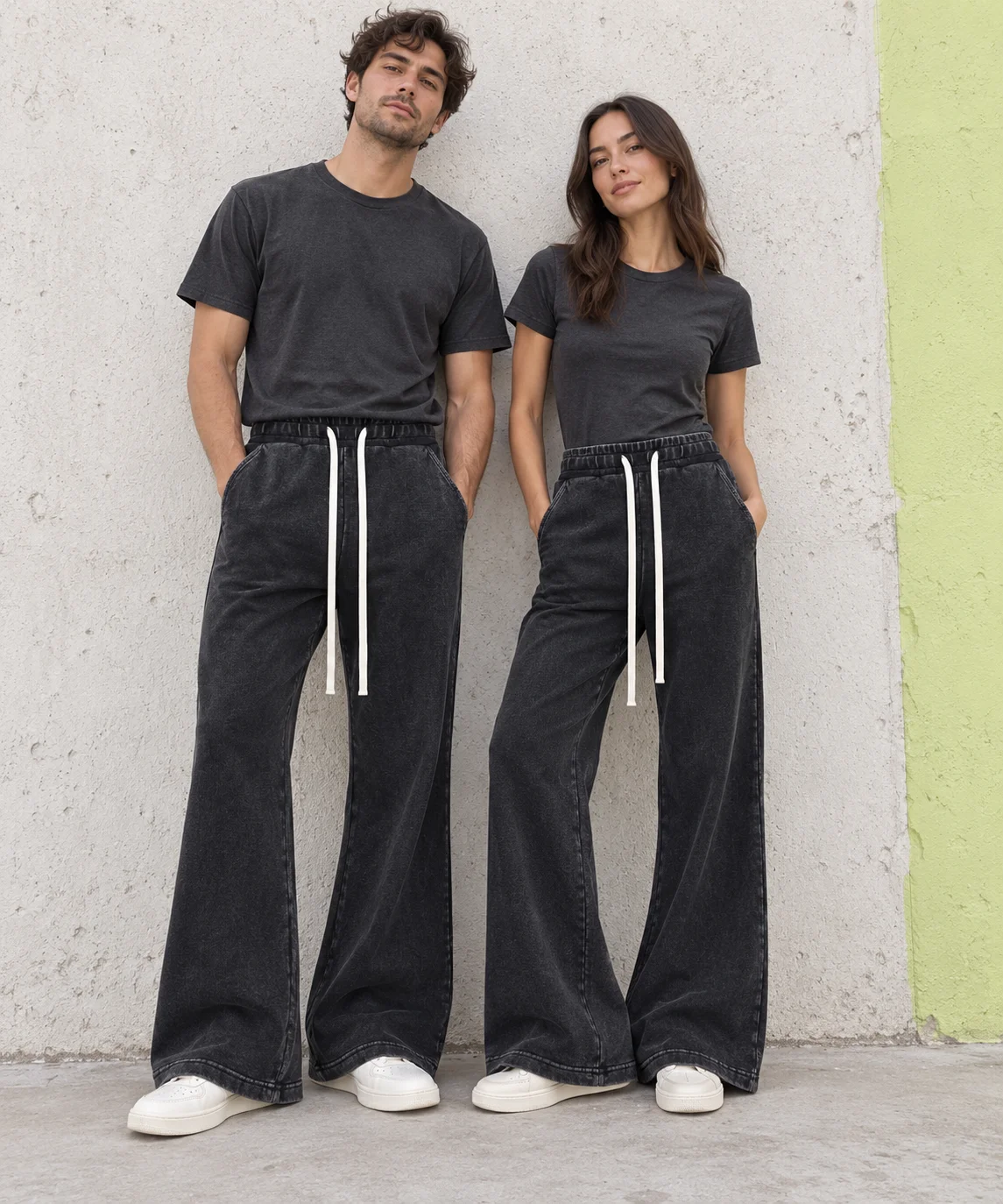 Washed flared trousers · Unisex styling