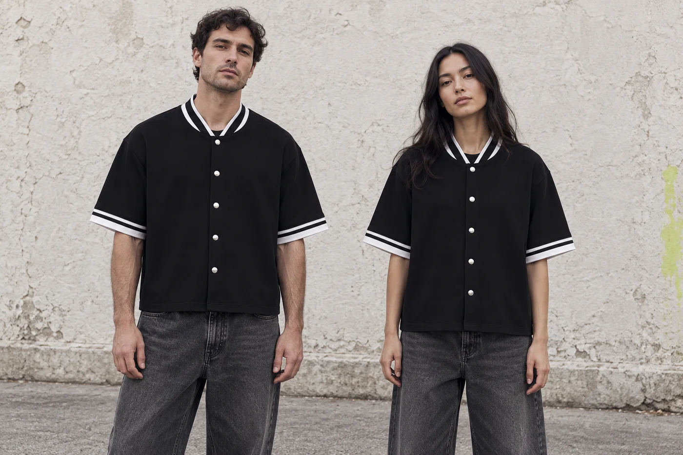 Contrast-trim short-sleeve button cardigan · Unisex styling