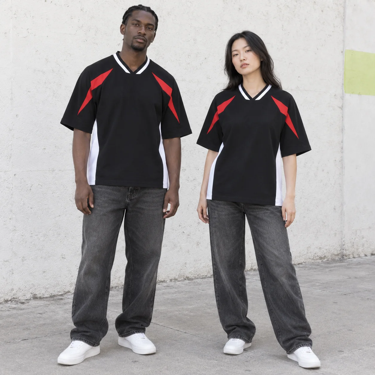 Contrast V-neck tee · Unisex styling