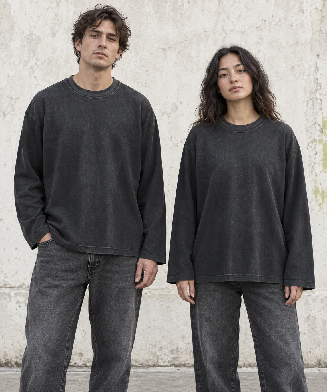 Washed relaxed crew-neck long-sleeve tee · Unisex styling