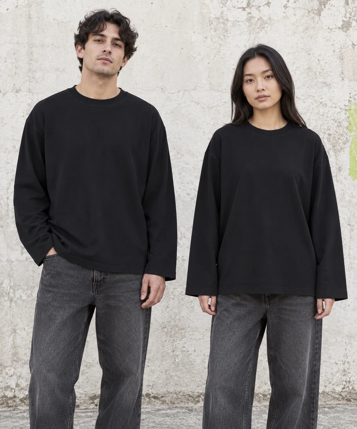 Washed relaxed crew-neck long-sleeve tee · Unisex styling