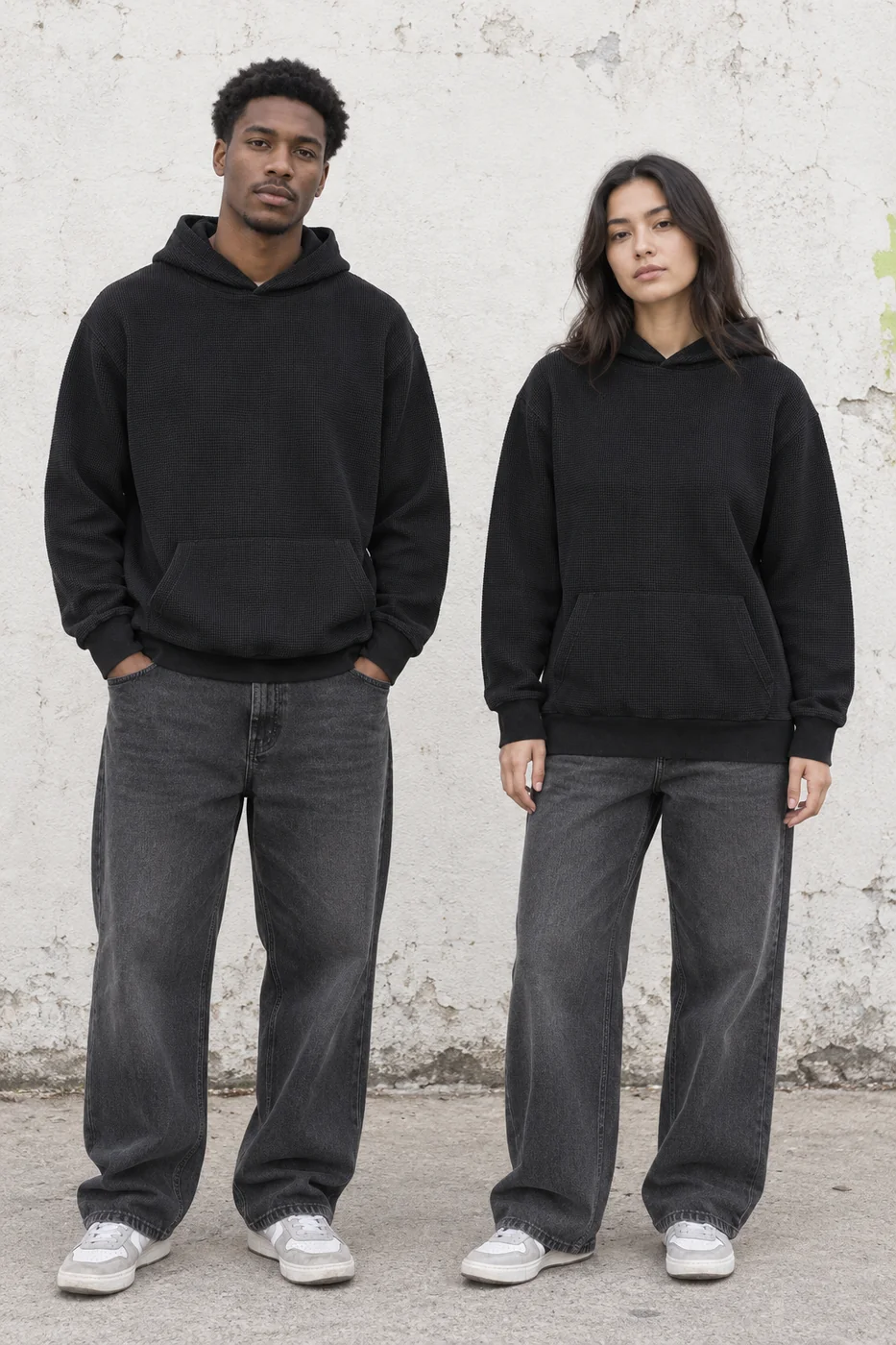 Washed waffle pullover hoodie · Unisex styling