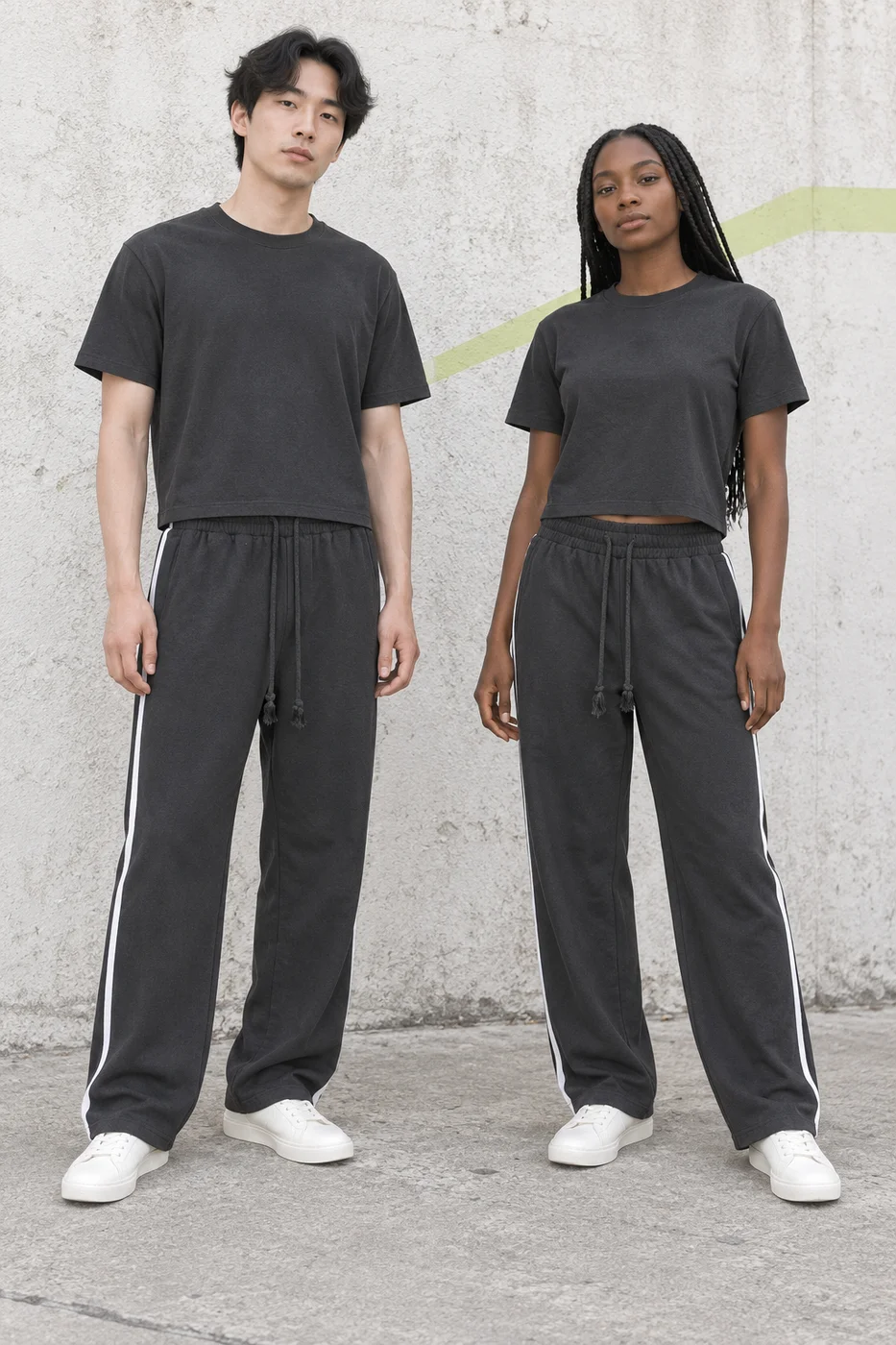 Washed side-stripe pants · Unisex styling