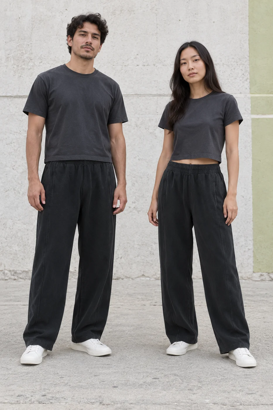 Snow-wash wide-leg trousers · Unisex styling