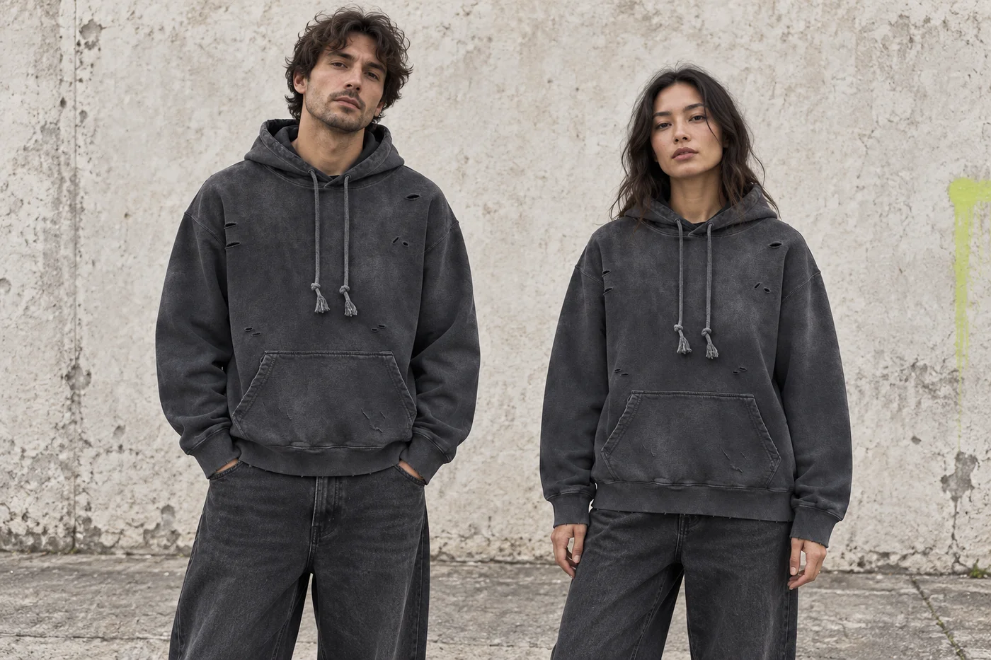 Distressed washed pullover hoodie · Unisex styling