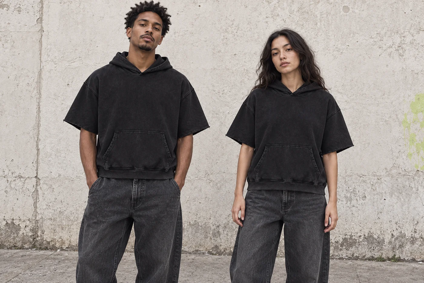 Washed short-sleeve pullover hoodie · Unisex styling