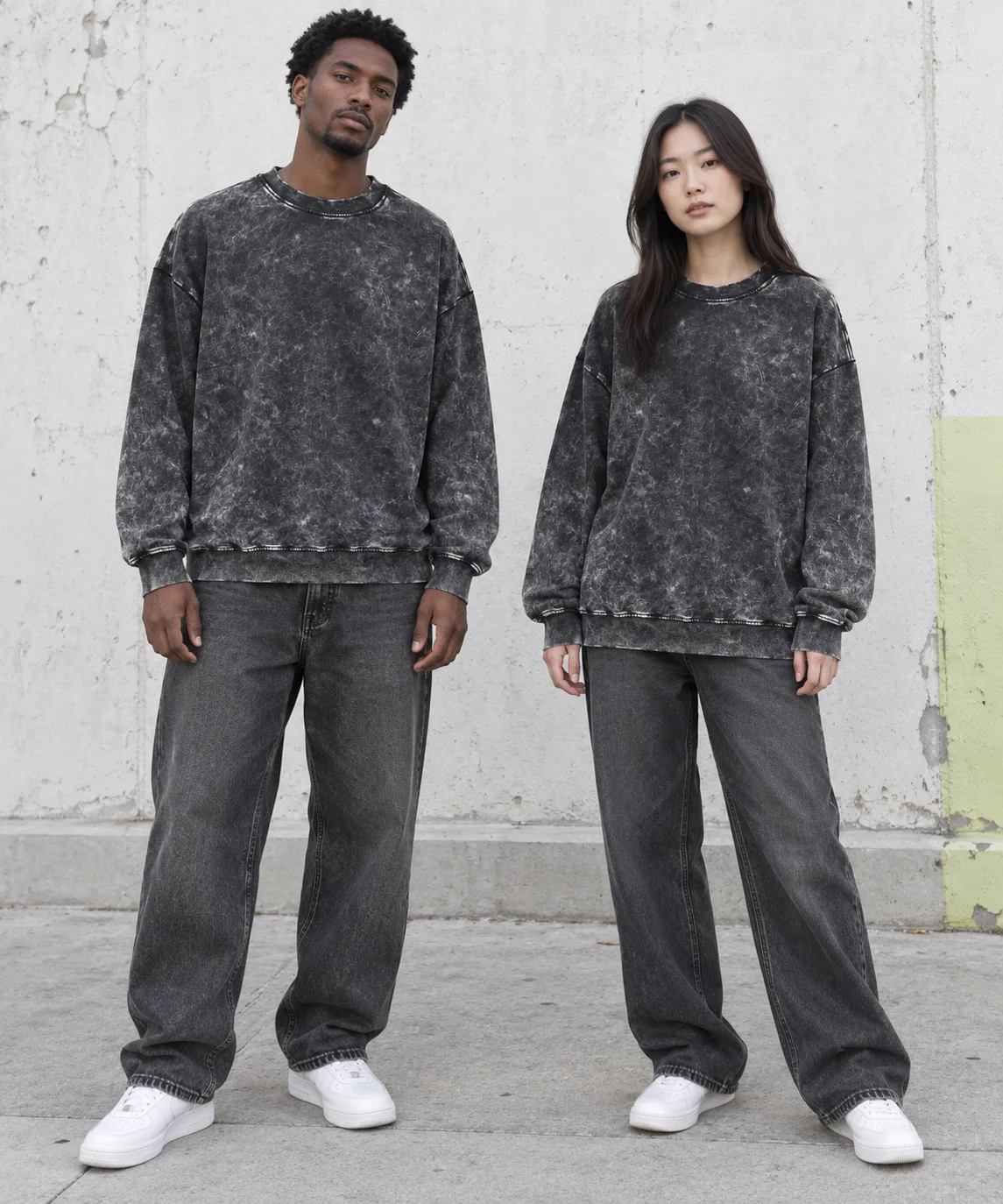 Distressed snow-wash sweatshirt · Unisex styling