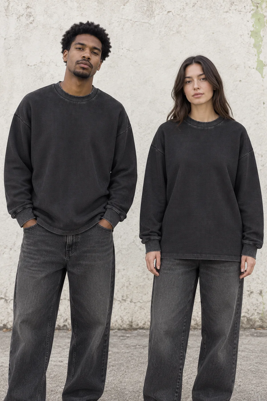 Washed waffle long-sleeve tee · Unisex styling