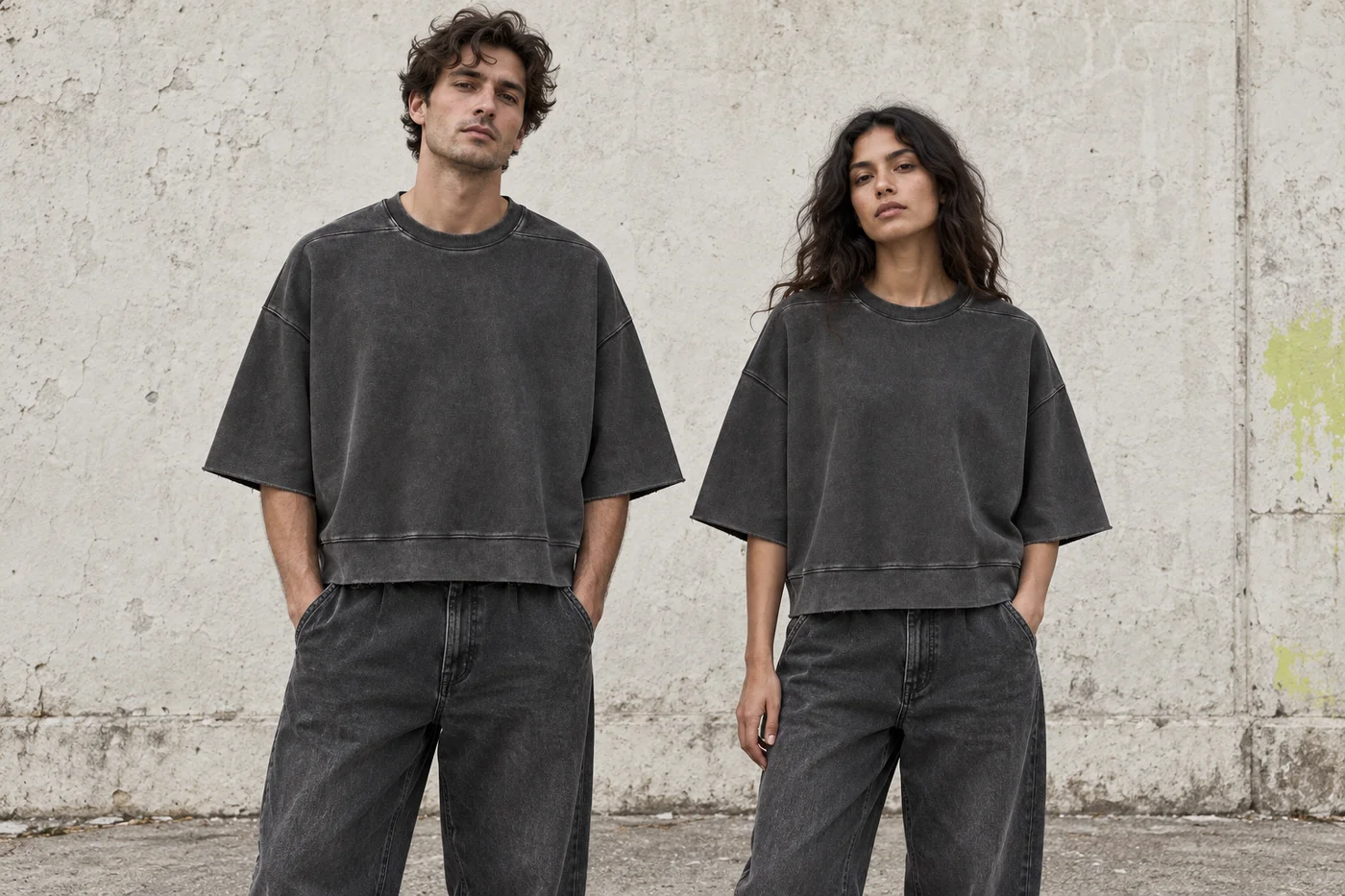 Washed panelled cropped tee · Unisex styling