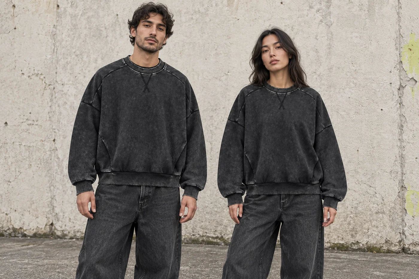 Washed panelled crew-neck sweatshirt · Unisex styling