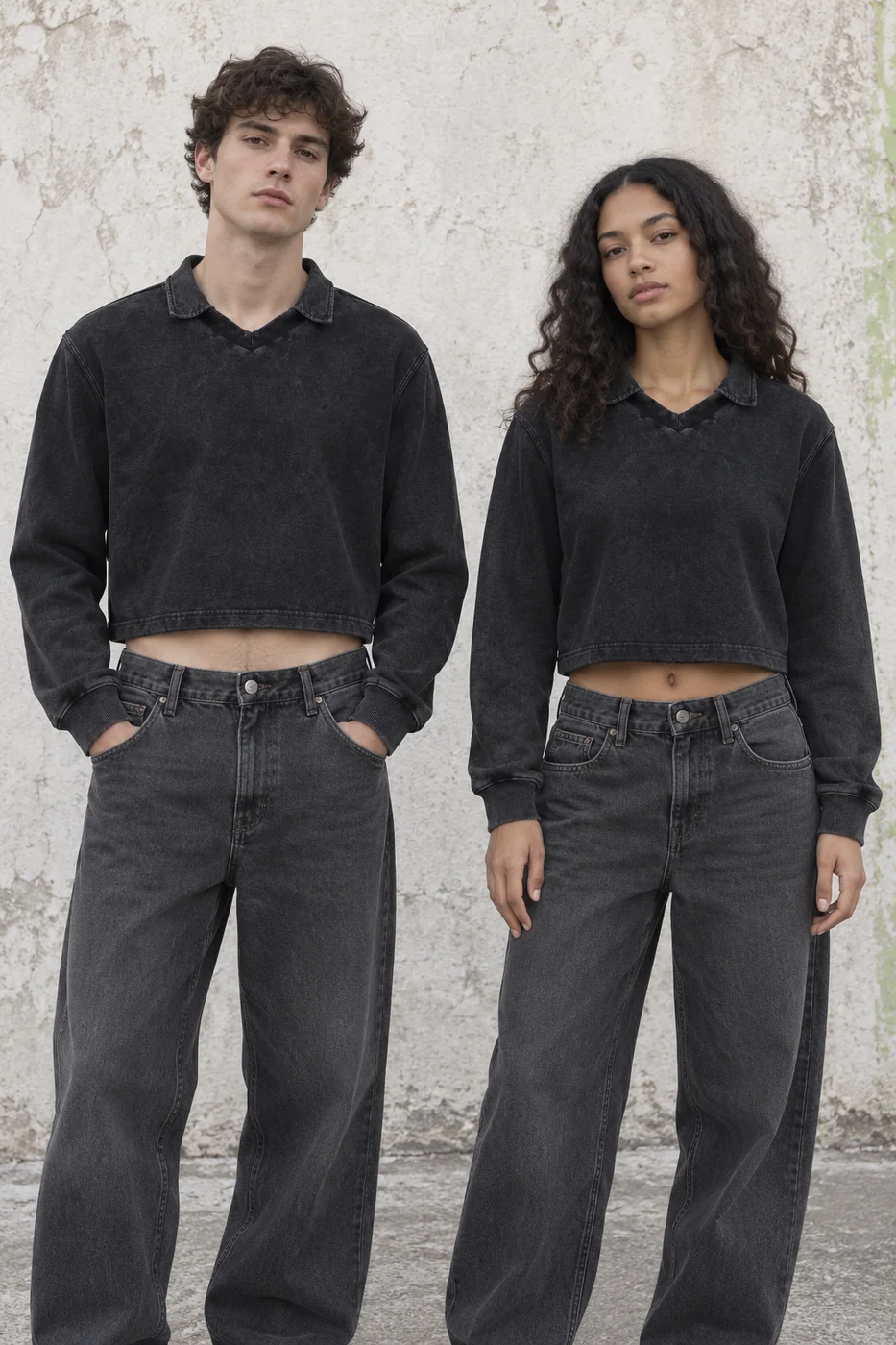 Cropped washed polo pullover · Unisex styling