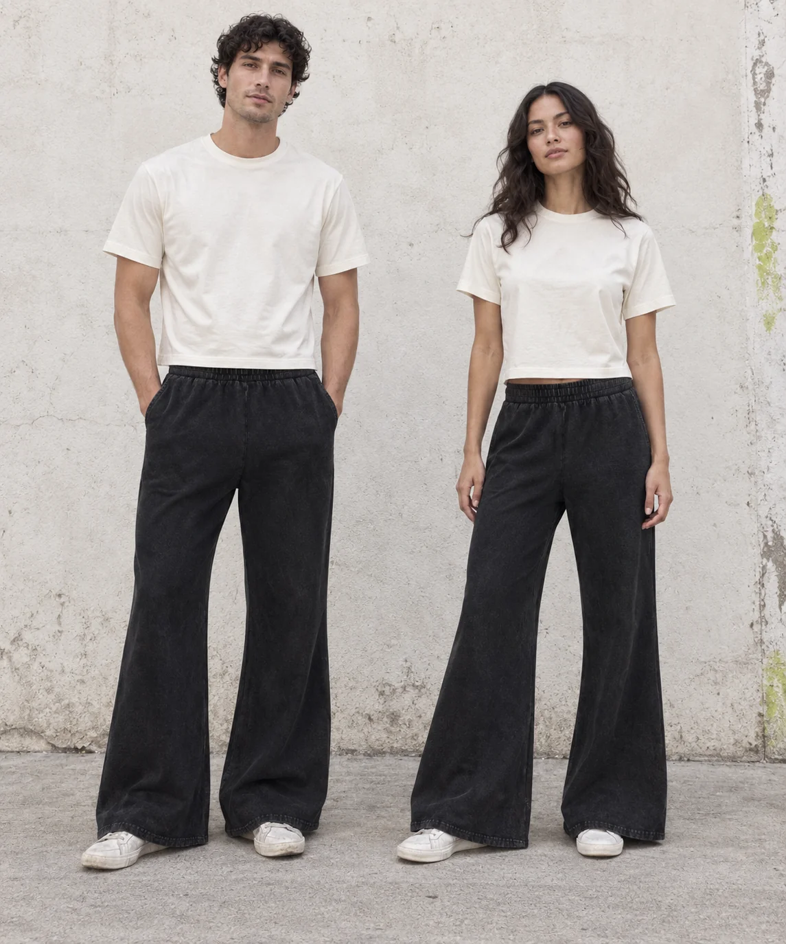 Snow-wash flared trousers · Unisex styling